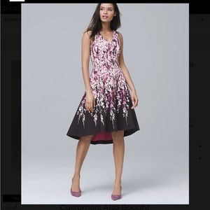 White House black market size 0 black, purple, and white flowers high low dress.
